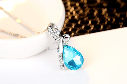 Set Collar Pulsera Arete Dije Zapato Cristal Austriaco Azul