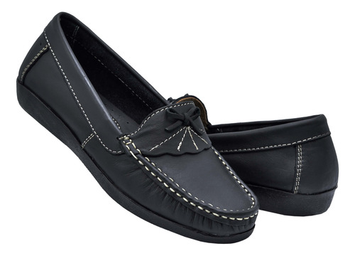 Zapato Dama S Cómodos 103 Piel Negro Piso Mocasín 22 Al 27