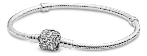 Brazalete Pandora Cadena De Serpiente Con Broche De Pavé Color Plata Talla 19 cm