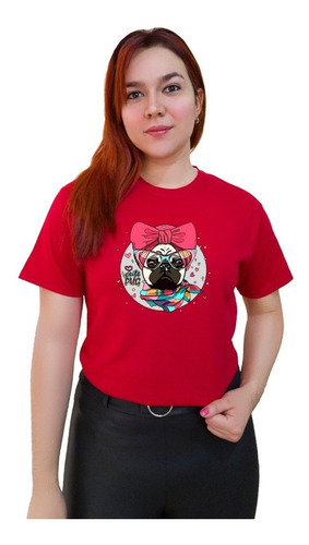 Polera Dama Estampada 100%algodón Perrita Pug 398