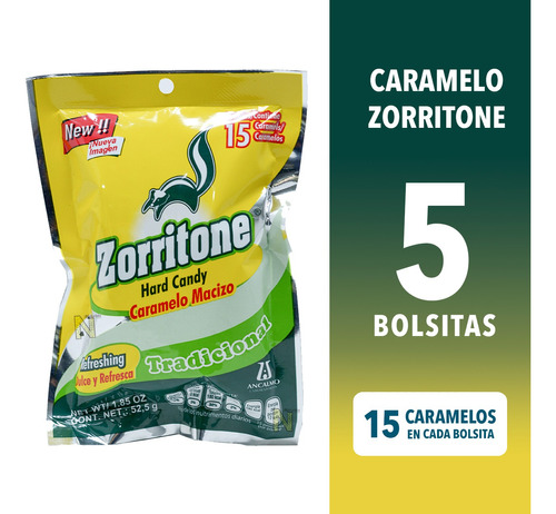 (5 Bolsas) Caramelo Zorritone (cada Bolsa Con 15 Caramelos)