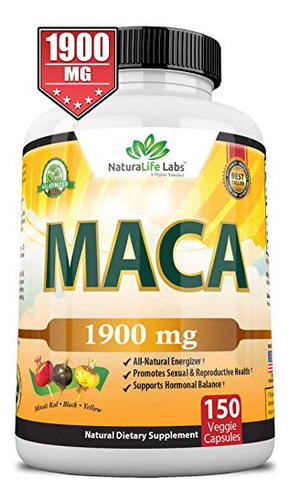 Raíz De Maca Orgánica Negro, Rojo, Amarillo 950mg Por Cápsul