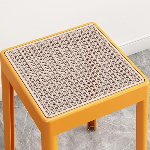 Taburete Banco Banqueta De Plastico Y Rattan Apilable Acabado De La Estructura Naranja