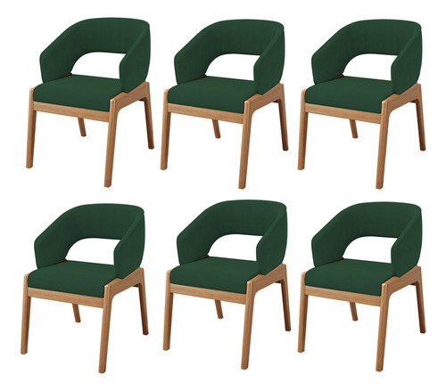 Kit 6 Cadeiras Jantar Estar Estofada Lince Suede Verde Musgo
