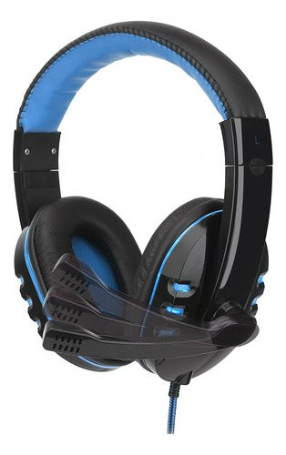 Auriculares Para Juegos Negros Y Azules Con Subwoofer Y Micr