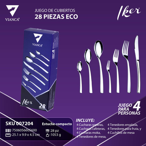 Juego De Cubiertos 28 Piezas Vianca Colección Iker Color Pulido espejo