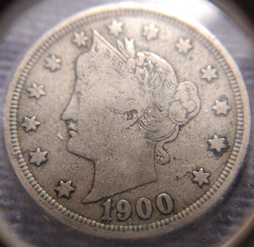 Moneda Liberty Nickel V Cents 1900, 5 Centavos Usa. Año 1900
