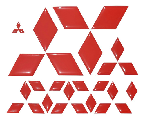 Adesivos Vermelhos Resinados Lancer  Asx Emblemas Mitsubishi
