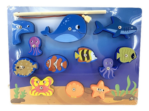 Imagen 3 de 4 de Juego De Pesca Didactico De Madera Imantado Con Encastre 3d