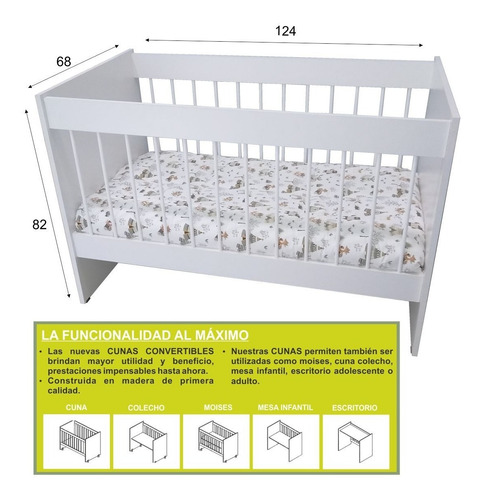 Cuna Bebe 5 En 1 Colecho Escritorio Con Colchon Y Sabanas