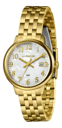 Relógio Feminino Lince Dress Lrgh194l36 B2kx Correia Dourado Bisel Dourado Fundo Madrepérola