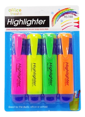 Marcadores Fluorescentes Highlighter X4 Colores 