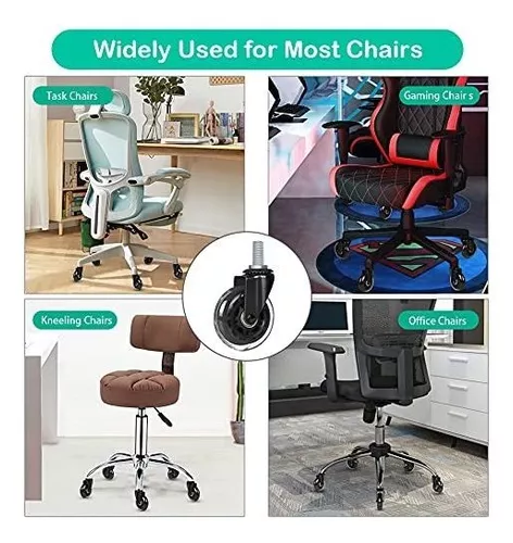 Ruedas giratorias para silla de oficina con rosca de 3 pulgadas, 3/8 a 16 x  1 pulgadas (no métricas M10), seguras para todos los pisos, muebles de