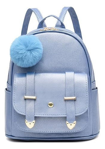 Mochila Mini Para Mujeres, Adolescentes, Cuero Pu Azul B.