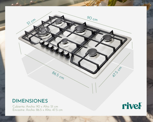 Parrilla A Gas Empotrable Rivel 6riv-bix90 Inoxidable Color Acero Inoxidable