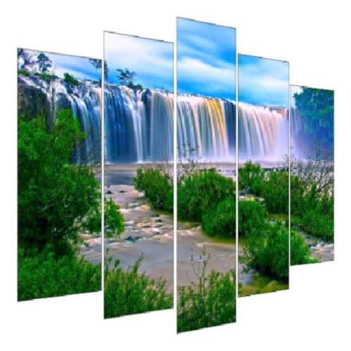 Quadro Decorativo Mosaico 5 Peças Mod796 Cachoeira Paisagem