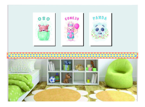 Set De 3 Cuadros Infantiles Nordicos 20x30 Cms. C/u ( I01 )