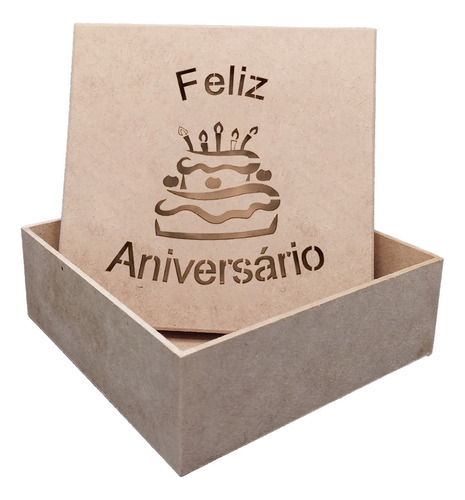 Caixa Feliz Aniversario Em Mdf Cru 15x15x5