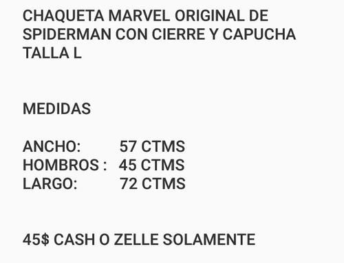 Chaqueta De Spiderman Marvel Con Capucha Completa (Usado)