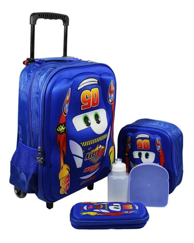 Kit Mochila Carros 3d Masculina Infantil Escolar Volta Aulas