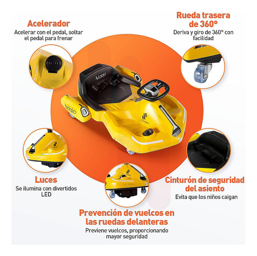 Go Kart Electrico Para Niños Giro 360° Luz Bluetooth Iciqlo Color Amarillo