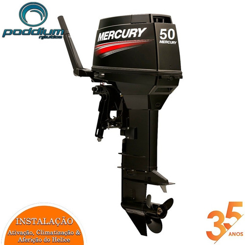 Imagem 1 de 8 de Motor De Popa Mercury 50 Hp M 2t + Frete E/t Poddium Náutica