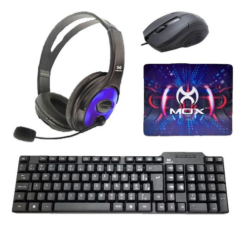 Kit Gamer Teclado Mouse Fone Mousepad Completo Mox Km-600 Cor do teclado Preto