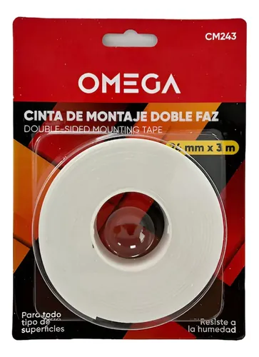 Cinta De Montaje Doble Faz Omega, Rollo De 24mm X 3m Color Blanca