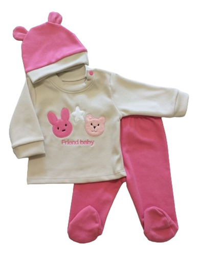 Conjunto Bebe 3 Piezas Friza Gamuzada Pantalon Buzo Gorrito