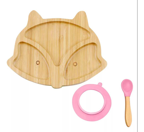 Set Plato Bambu De Succión + Cuchara Para Bebés Y Toddlers 