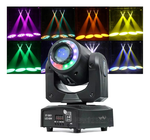 Moving Farol Head Spot Led 60w 8 Cores + 8 Desenhos Dmx
