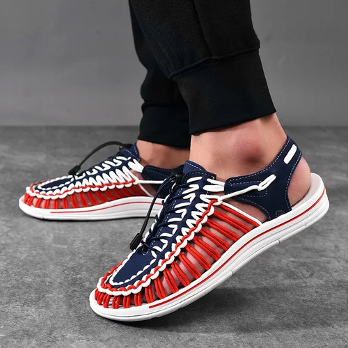 Sandalias De Playa Tejidas Para Hombre, Zapatos Casuales De