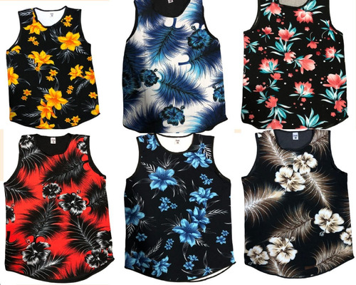 Kit 2 Regatas Camisetas Masculinas Long Ling Florida Floral