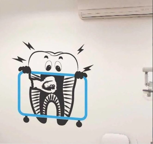 Vinil Decorativo Rayos X Muela Caricatura Dental 70x70cm