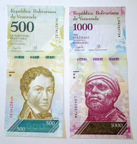 2 Billetes De Venezuela 500 Y 1000 Bolivares Unc 2017