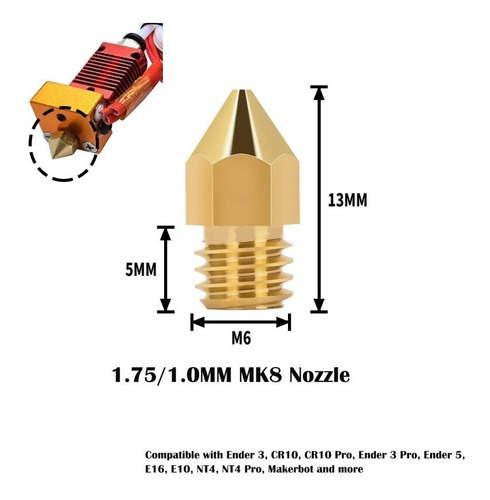 Imagen 3 de 3 de Nozzle Pico 0.8 Mm M6 Hot End Mk8 Ender 3