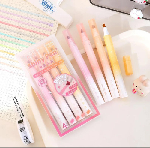 Destacadores Glitters 4 Unds Shiny Pen Brillitos Pasteles