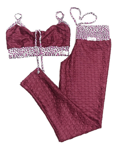 Conjunto Top Y Calza Jakuard Color Vino 