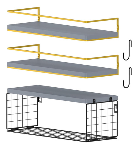 Estantes Flotantes Grises Y Dorados Baño Sobre Inodoro...