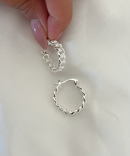 Argollas Trenzadas Grumet Tipo Cadena Calada De Acero Blanco