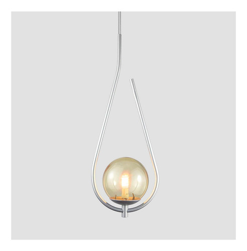 Lámpara colgante On Drop, plata con esfera de cristal ámbar
