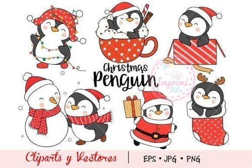 Kit Cliparts Y Vectores Navidad Pinguinos Navideños #n122