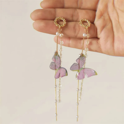Long Earrings Fairy With Butterfly -shaped Tassels