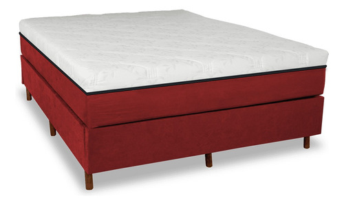 Colchão Magnético Queen Infra Vermelho Anti Germe + Cama Box Cor Bordô