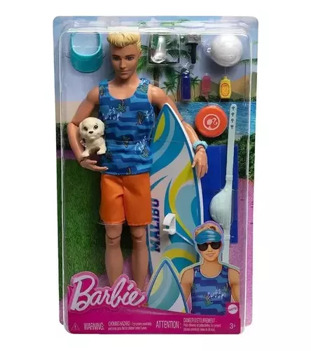 Boneco Ken Dia De Surf Com Pet Malibu Barbie - Mattel