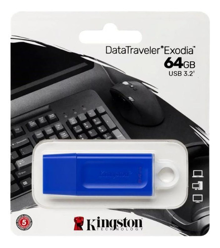 Pen Drive 64gb Kingston Datatraveler Exodia Usb 3.2 - Azul