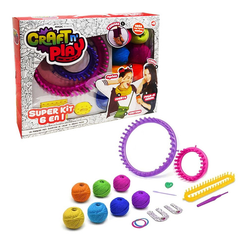 Craft And Play Kit 6 En 1 Lana Fabrica Gorros,guantes Etc Color Azul