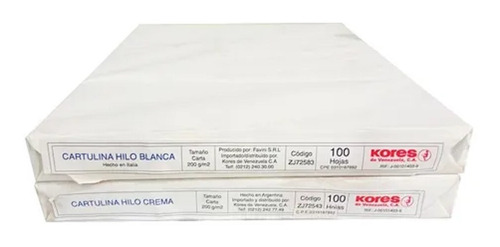 Cartulina Hilo 200g Blanca Tamaño Carta Kores (paqt X 100)