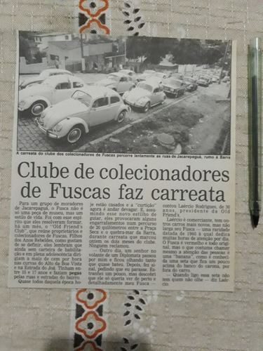 Recort Jornal Matéria Club De Fusca Old Friends Club Carreat