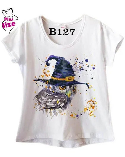 Camiseta Feminina Plus Size Coruja B127